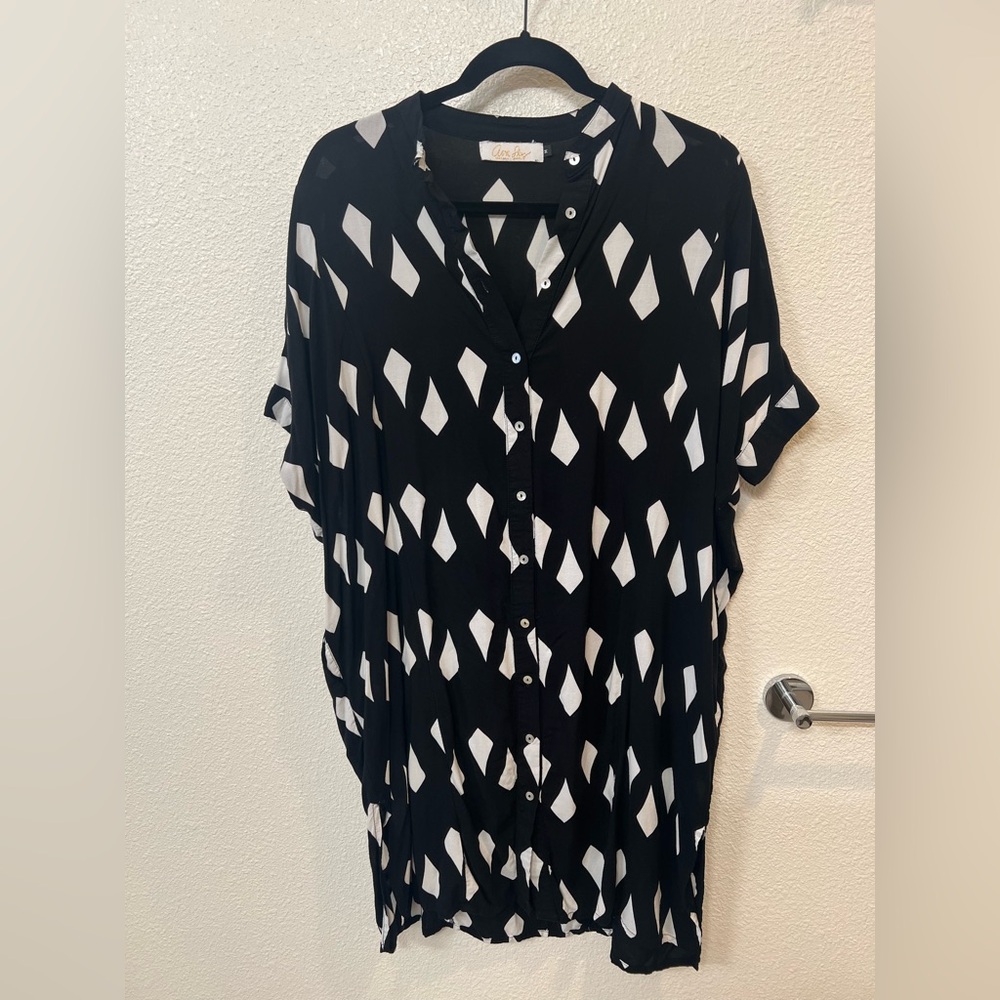 Ava Sky Black and White S/S Shirt Dress